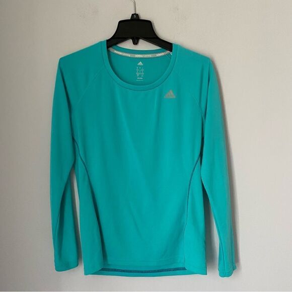 Adidas Women’s Long Sleeve Scoop Neck Green Workout Top size M - Picture 1 of 3